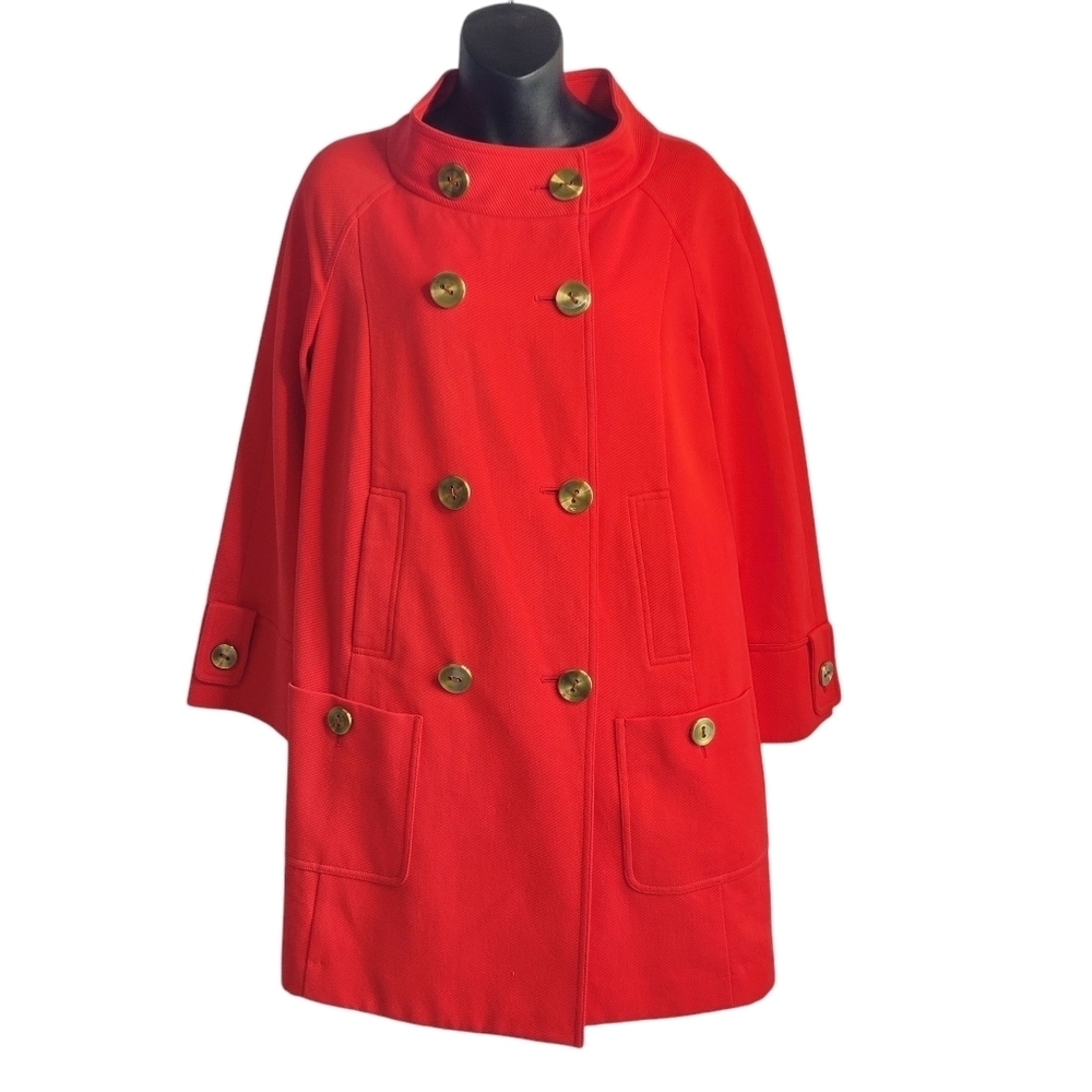 Ellen Tracy Trench Coat Women's Red Double Breasted Pockets Size 10